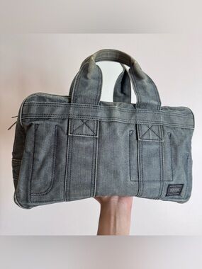 Vintage Porter Yoshida Grunge Metal Blue Denim Satchel Handbag